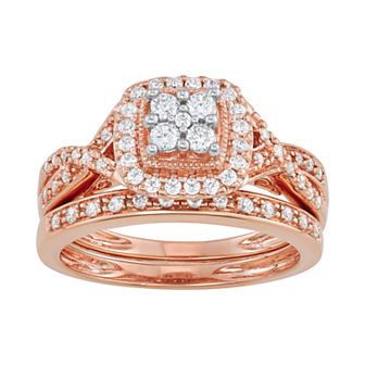 Simply Vera Vera Wang 14k Gold 1/2 Carat T.W. Certified Diamond Square Halo Engagement Ring Set