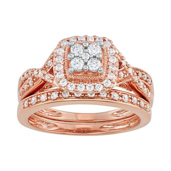 Simply Vera Vera Wang 14k Gold 1/2 Carat T.W. Certified Diamond Square Halo Engagement Ring Set