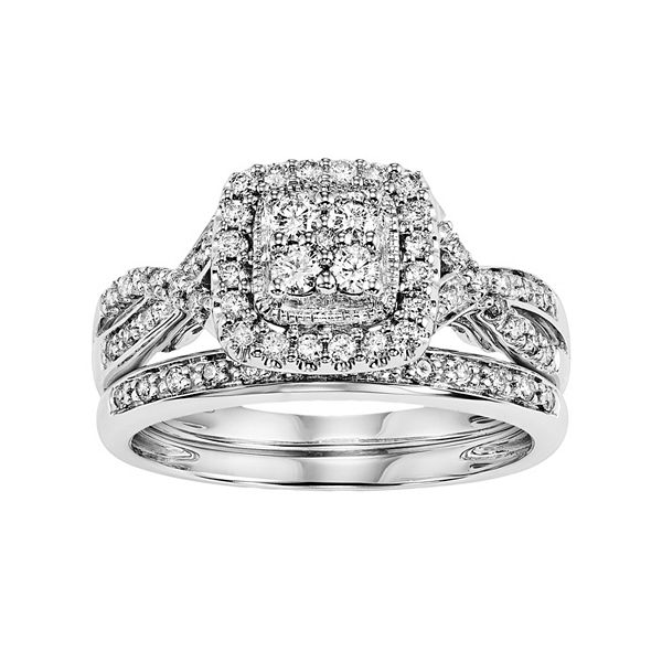 Simply Vera Vera Wang 14k Gold 1 2 Carat T W Certified Diamond Square Halo Engagement Ring Set