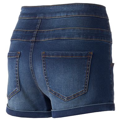 Juniors' Tinseltown Triple-Stack Denim Shortie Shorts