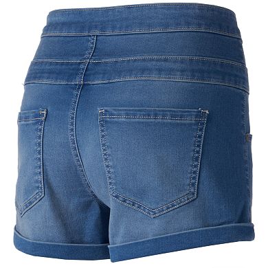 Juniors' Tinseltown Triple-Stack Denim Shortie Shorts