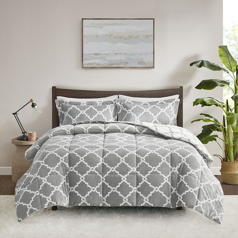 True North by Sleep Philosophy Alston Plush Reversible Comforter Set, Grey,