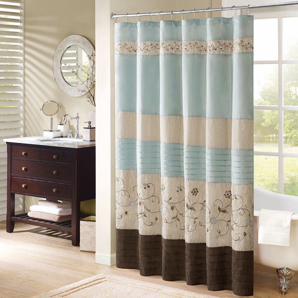 Madison Park Belle Faux Silk Embroidered Floral Shower Curtain