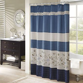 Madison Park Belle Faux Silk Embroidered Floral Shower Curtain