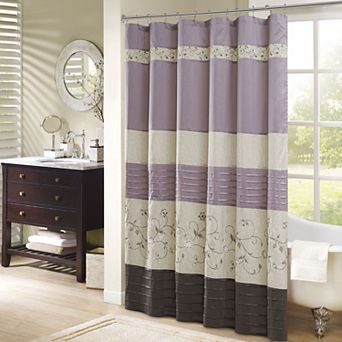 Madison Park Belle Faux Silk Embroidered Floral Shower Curtain