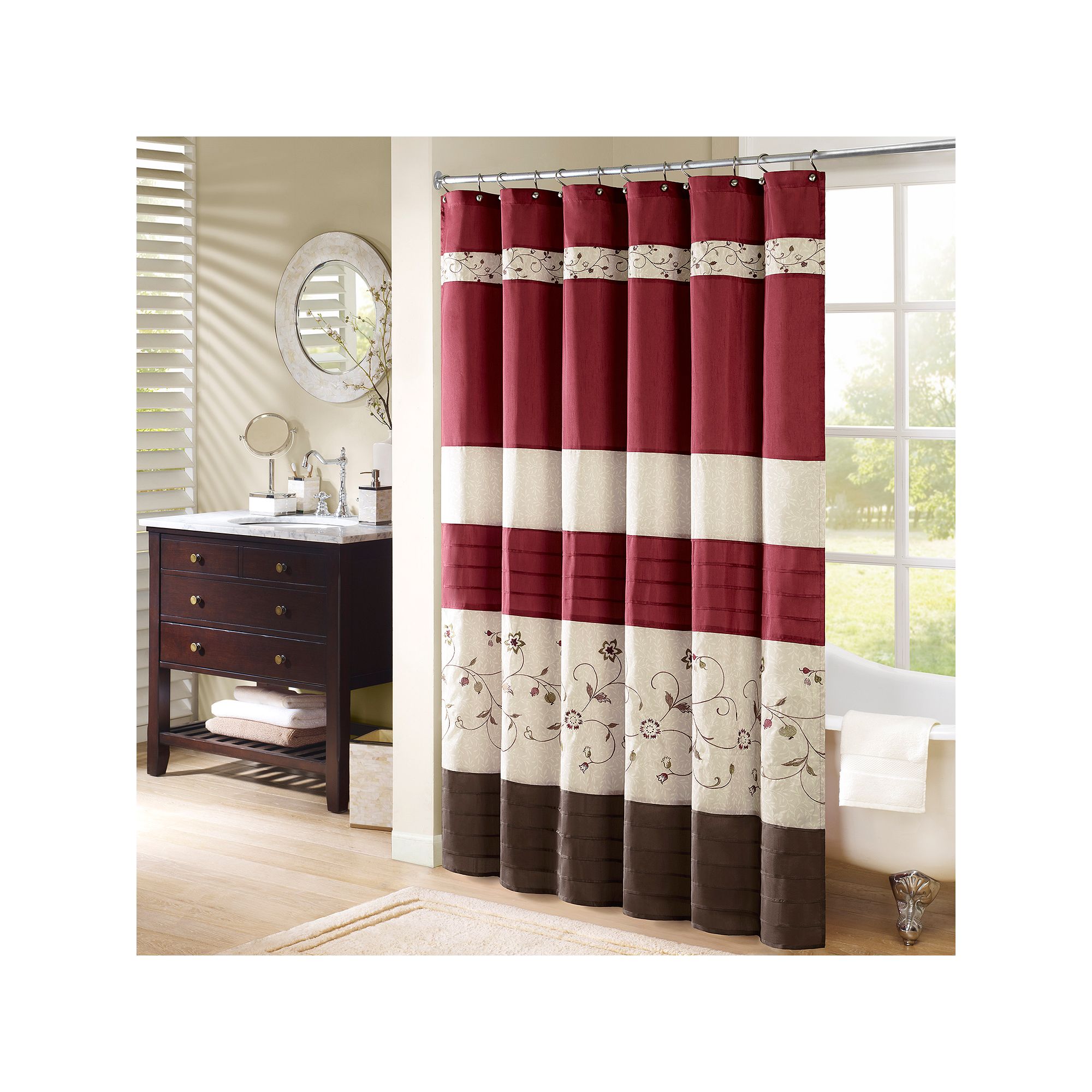 Madison Park Belle Faux Silk Embroidered Floral Shower Curtain, Size: 72X72