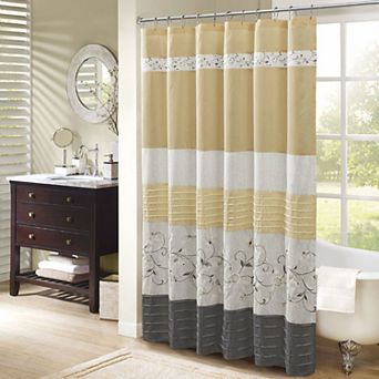 Madison Park Belle Faux Silk Embroidered Floral Shower Curtain