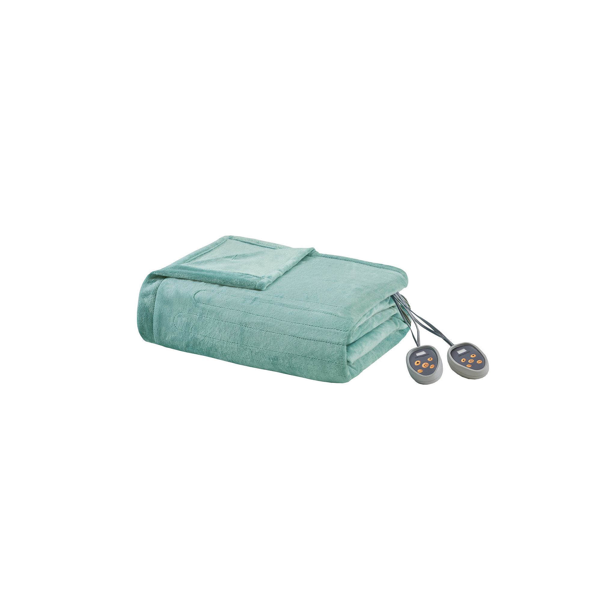 Beautyrest Plush Heated Solid Microlight Electric Blanket, Blue