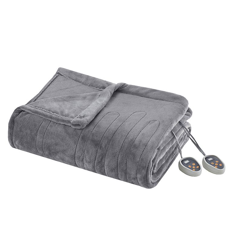 Beautyrest Heated Plush Blanket, Grey, Queen