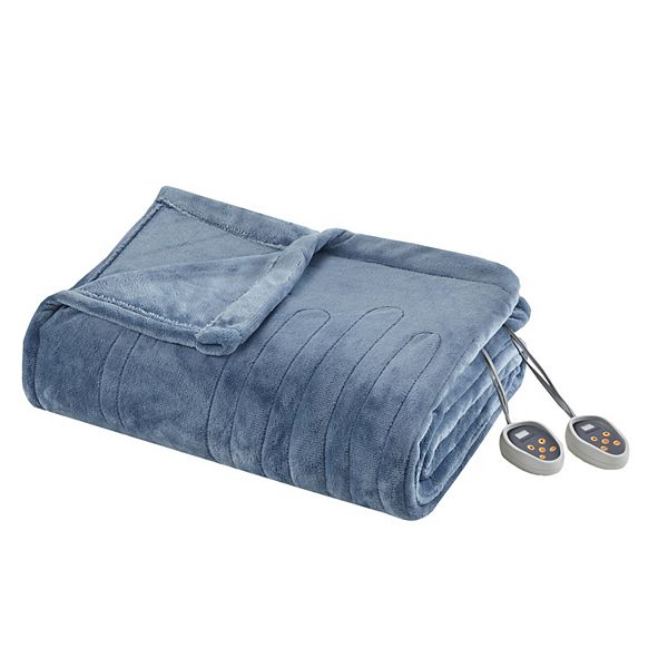 Beautyrest Queen Plush Electric Heated Bed Blanket Sapphire Blue: Midweight, Machine Washable, 5-Year Warranty