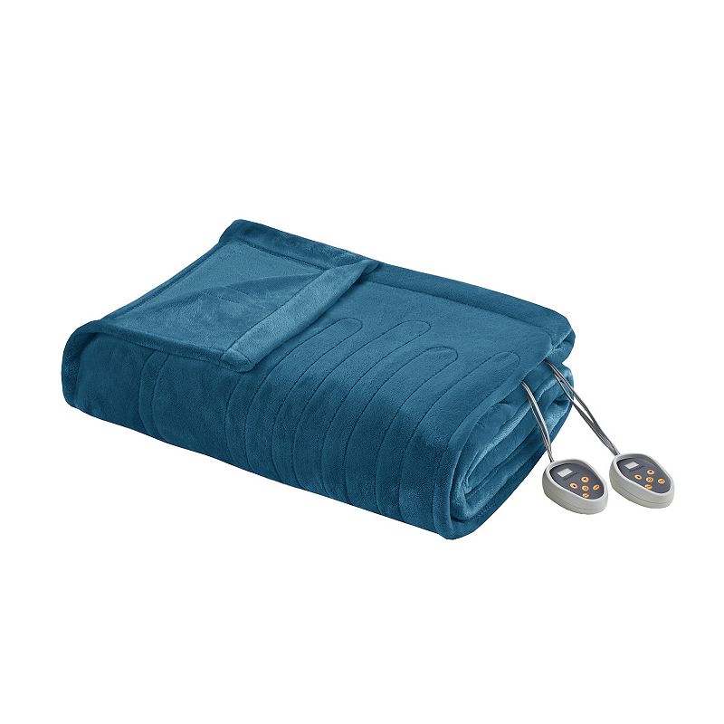 Beautyrest Heated Plush Blanket, Blue, Queen