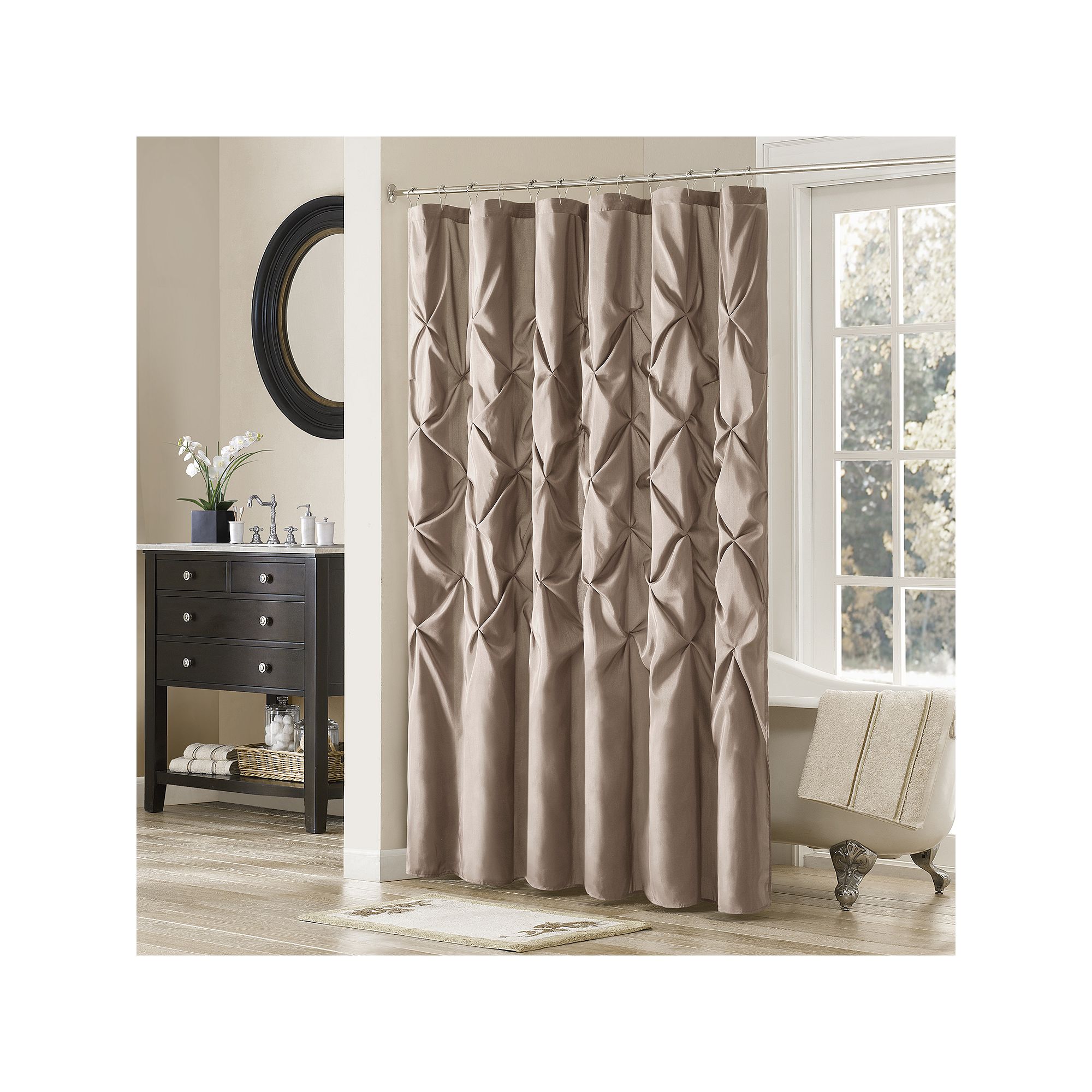 Madison Park Vivian Tufted Shower Curtain, Size: 72X72, Brown