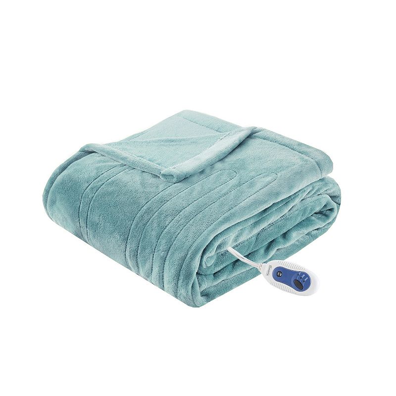 Beautyrest Plush Oversized Electric Heated Throw Blanket, Blue