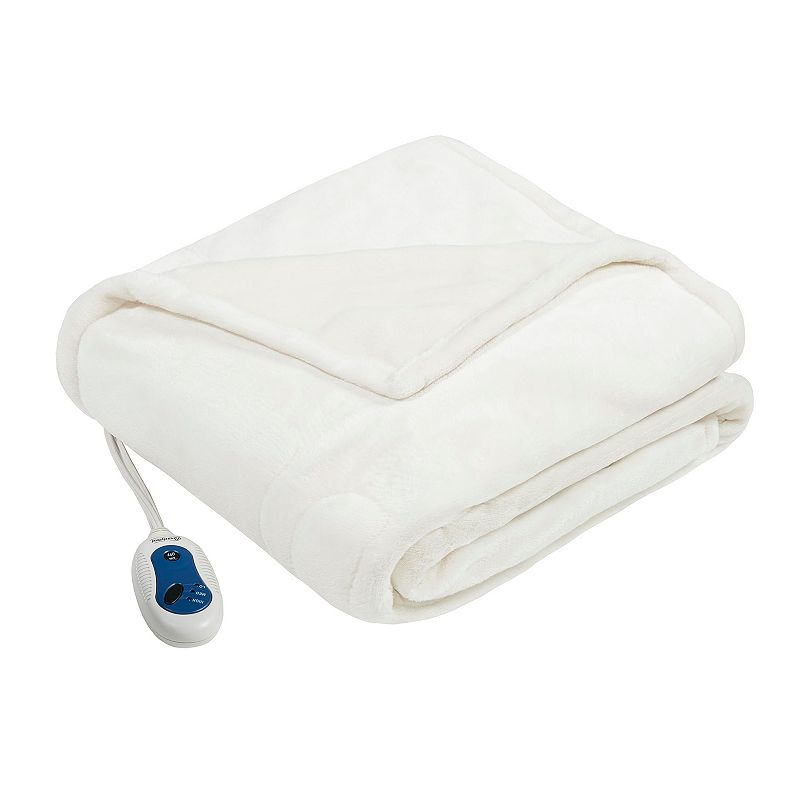 Beautyrest Plush Oversized Electric Heated Throw Blanket, Ivory