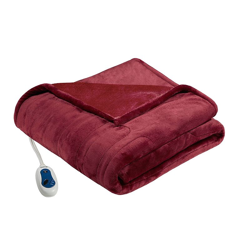 Beautyrest Plush Oversized Electric Heated Throw Blanket, Red