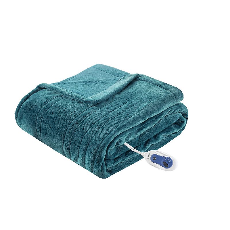 Beautyrest Plush Oversized Electric Heated Throw Blanket, Blue