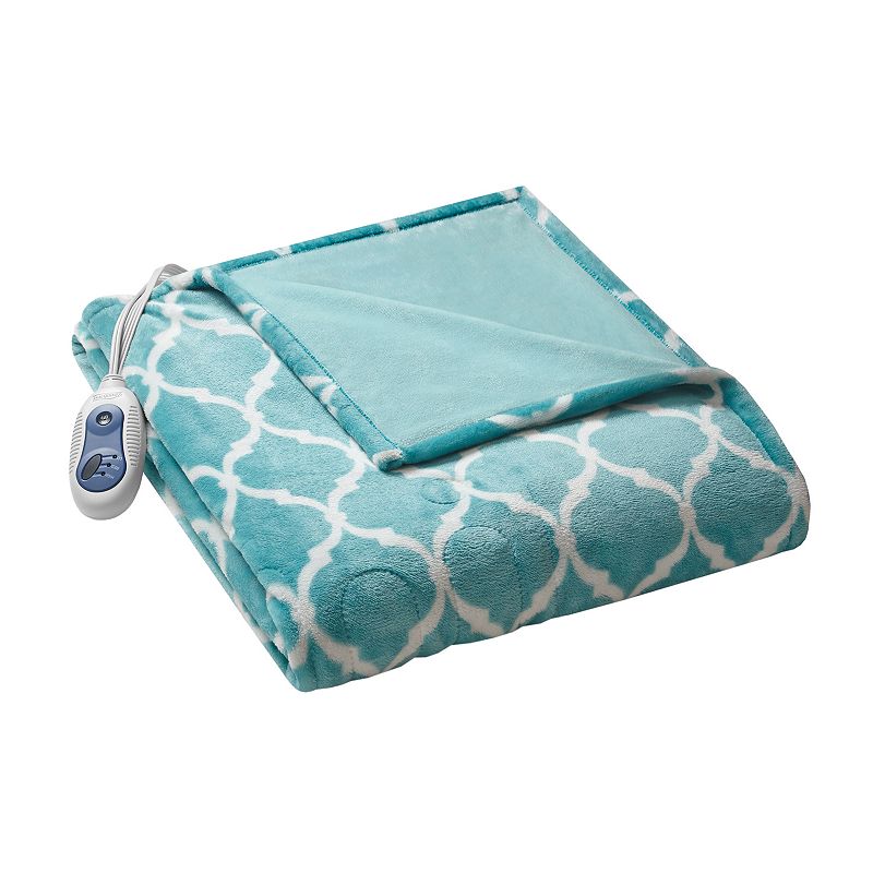 Beautyrest Oversized Ogee Electric Heated Throw Blanket, Turquoise/Blue