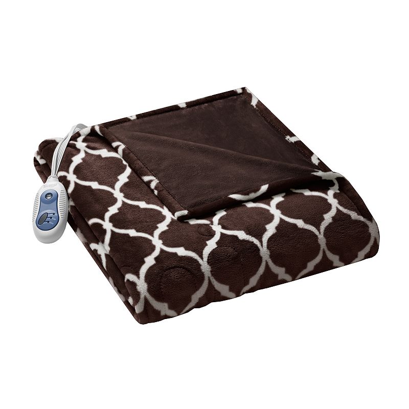 Beautyrest Oversized Ogee Electric Heated Throw Blanket, Brown