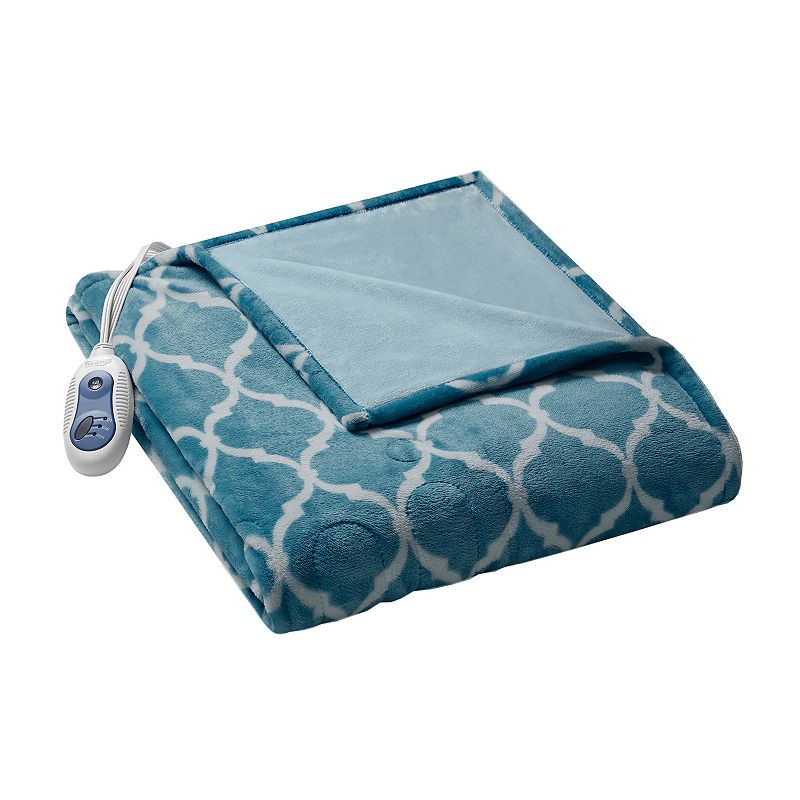 Beautyrest Oversized Ogee Electric Heated Throw Blanket, Med Blue