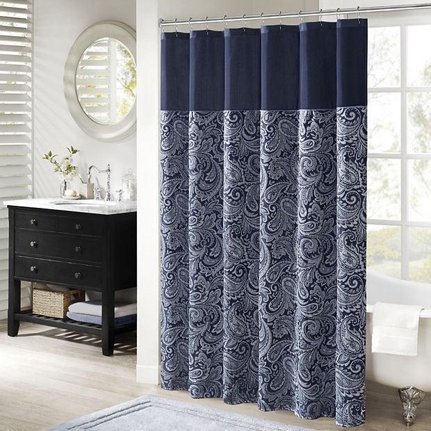 Madison Park Norah, tenda da doccia in cotone, motivo floreale realistico, decorazione moderna del bagno, lavabile in lavatrice, schermo privacy in