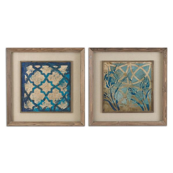 Uttermost Stained Glass Indigo Framed Wall Art 2 Piece Set