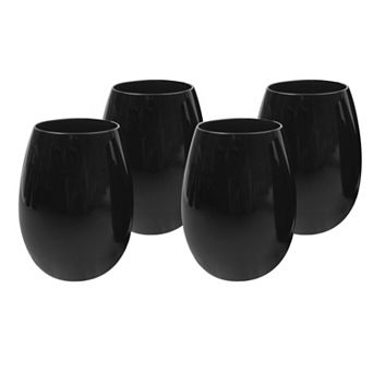 Artland 4 pc Midnight Black Stemless White Wine Glass Set