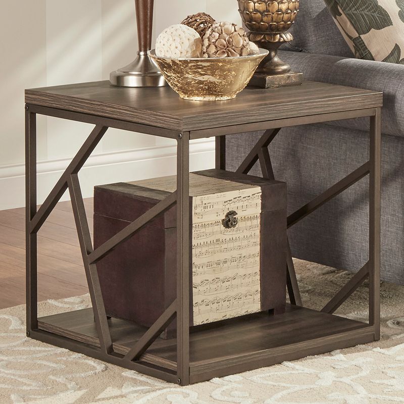 HomeVance Adelaide Geometric Side Cutout End Table, Brown