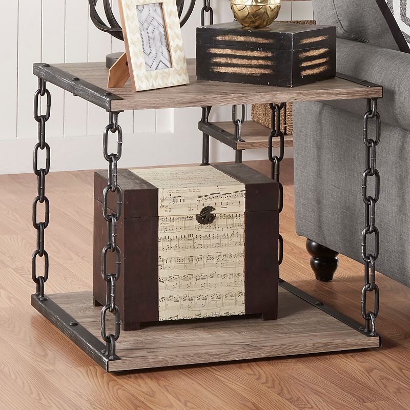 HomeVance Jessa Chain Detail End Table, Brown