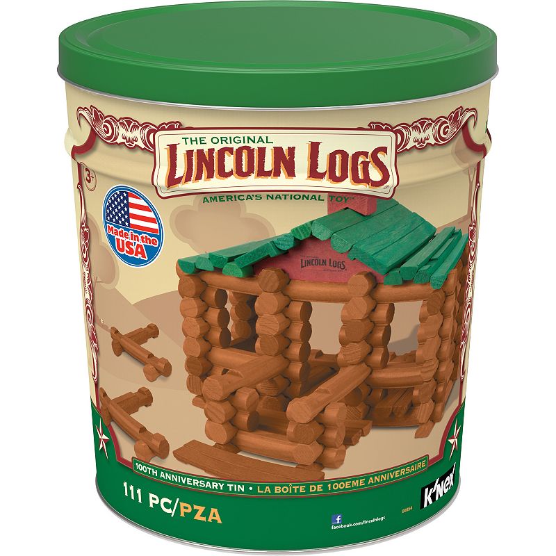 Lincoln Logs 111-Piece 100th Anniversary Tin Building Set, Multicolor