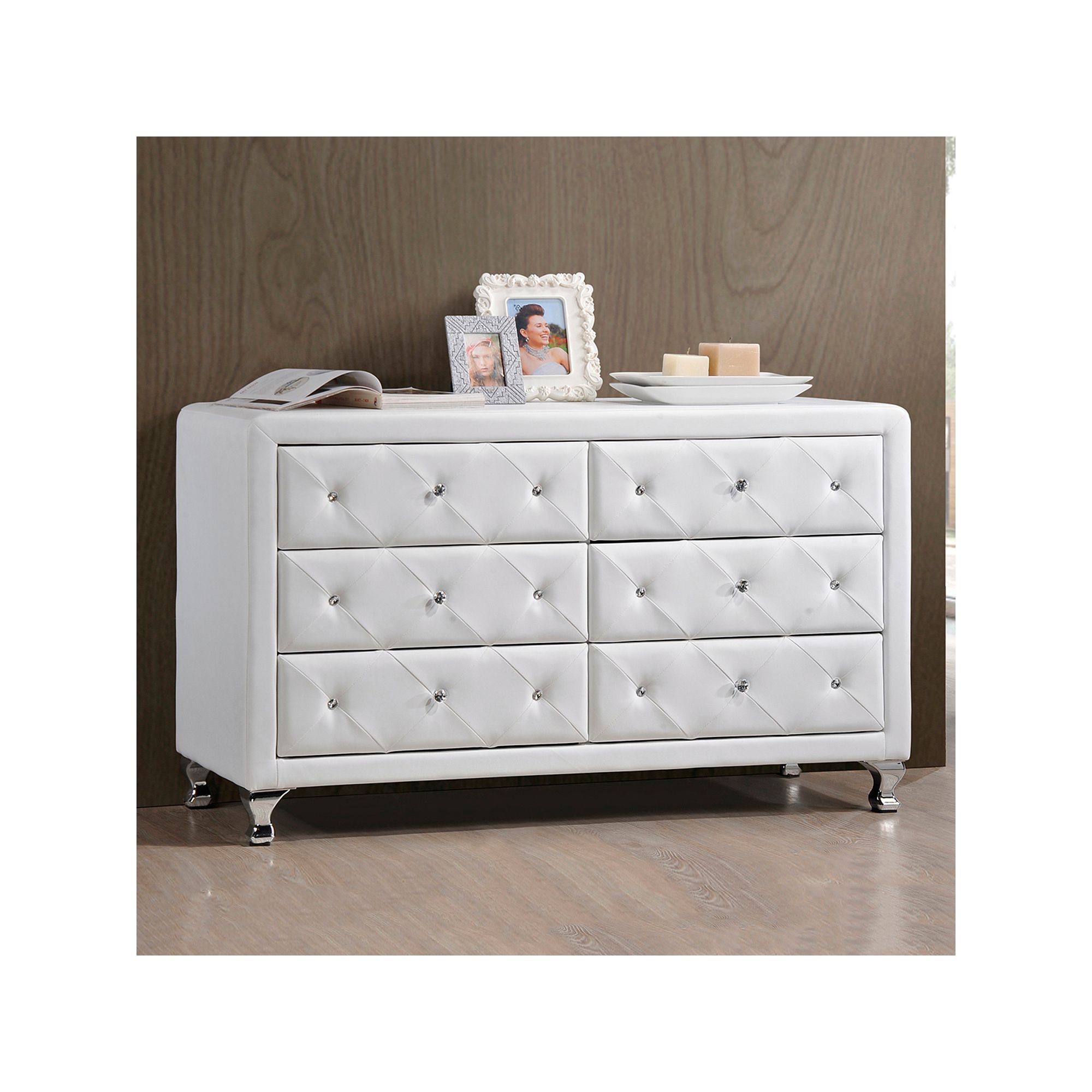 Baxton Studio Luminescence Upholstered Dresser, White