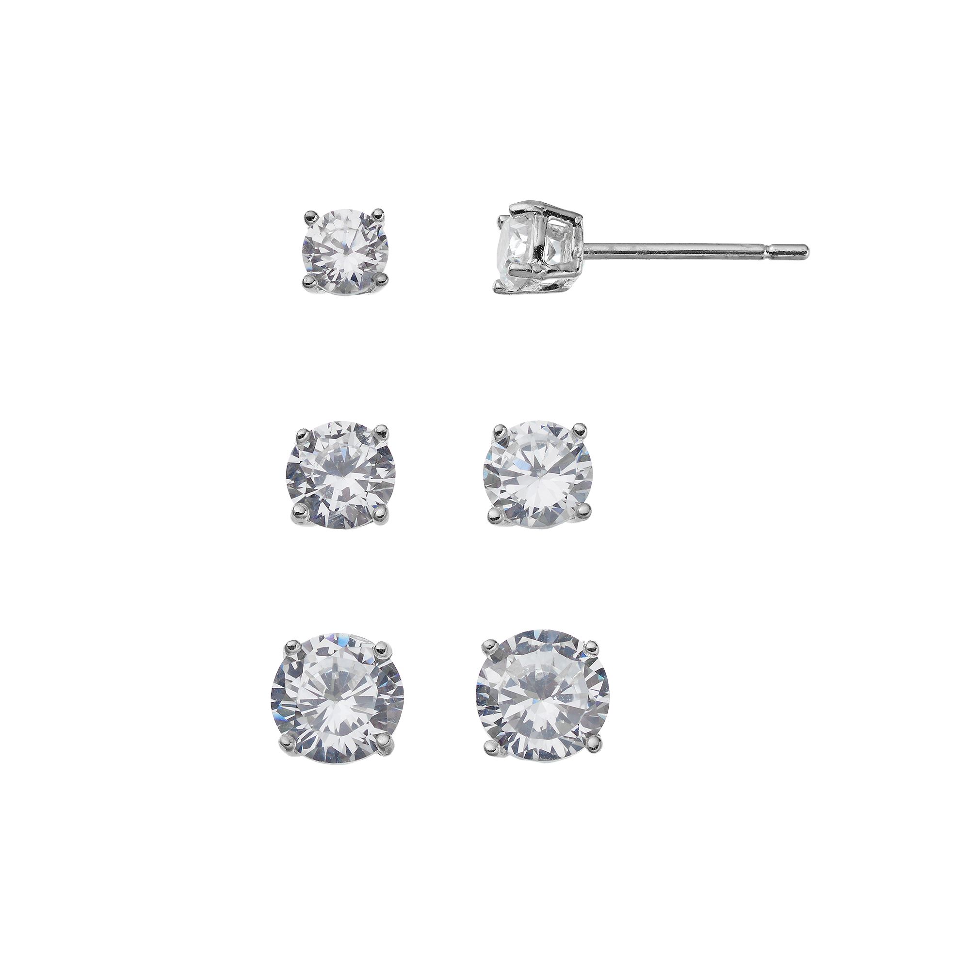 Argento Forte Sterling Silver Cubic Zirconia Stud Earring Set, Womens