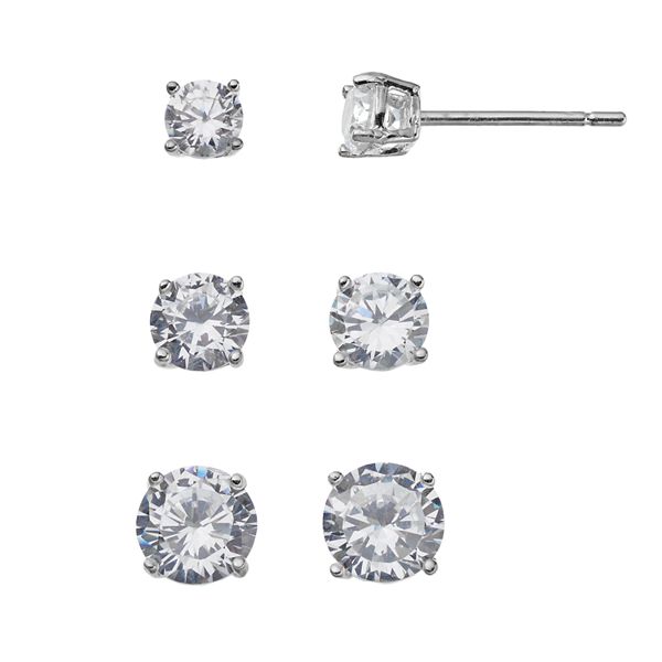 Sterling Silver Cubic Zirconia Stud Earring Set