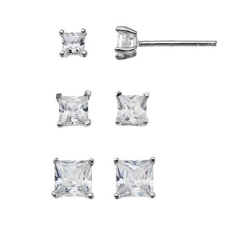 Argento Forte Sterling Silver Cubic Zirconia Square Stud Earring Set