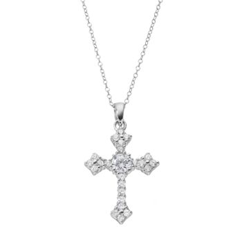 Cubic Zirconia Sterling Silver Cross Pendant Necklace