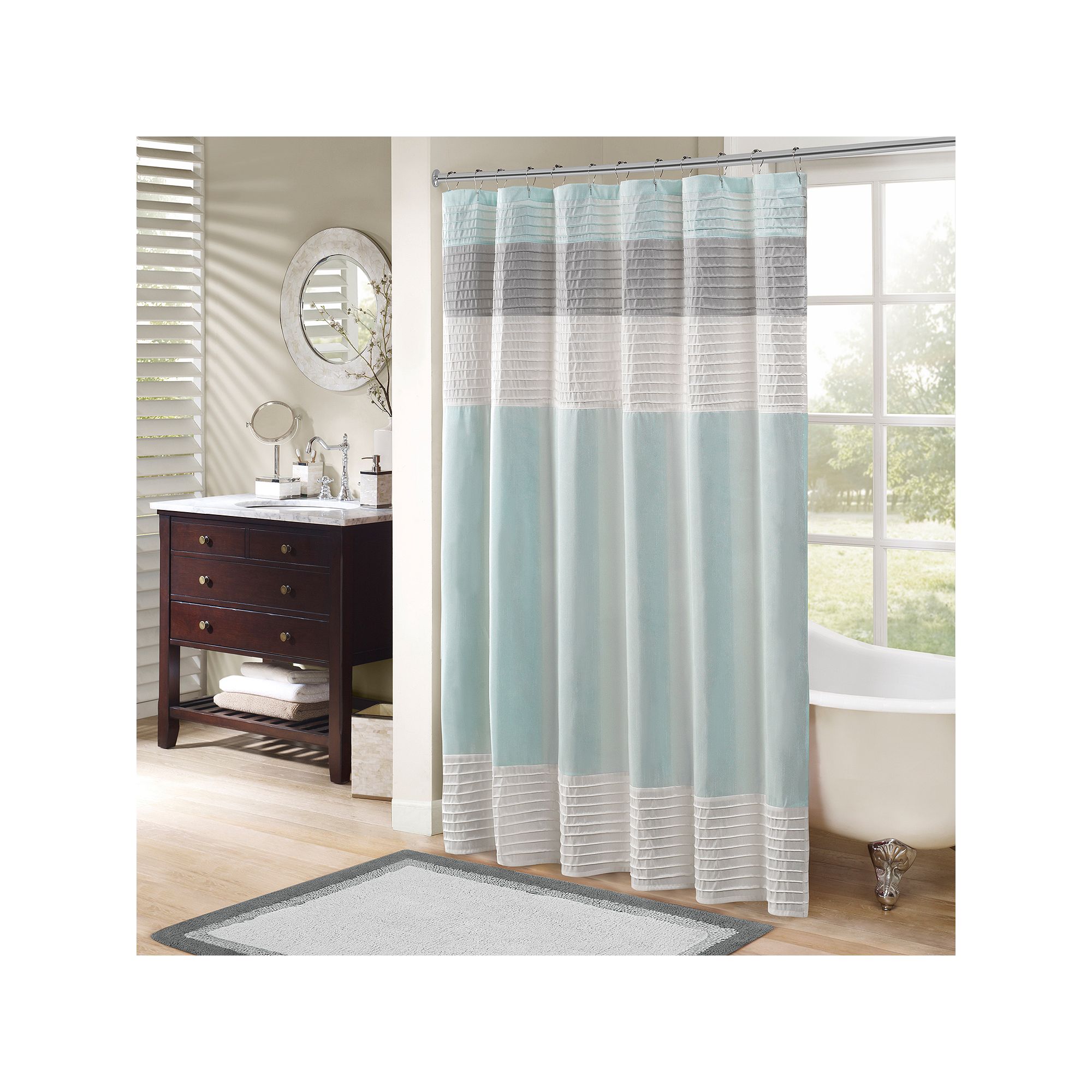 Madison Park Eastridge Faux Silk Shower Curtain, Size: 72X72, Blue