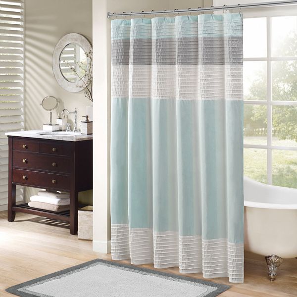 Madison Park Eastridge Faux Silk Shower Curtain - Aqua (72X72)