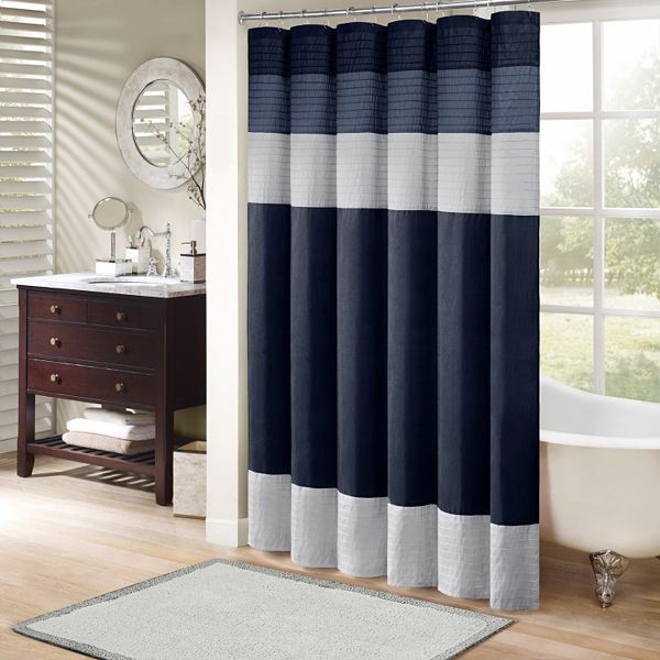 Madison Park Eastridge Faux Silk Shower Curtain - Navy (72X72)