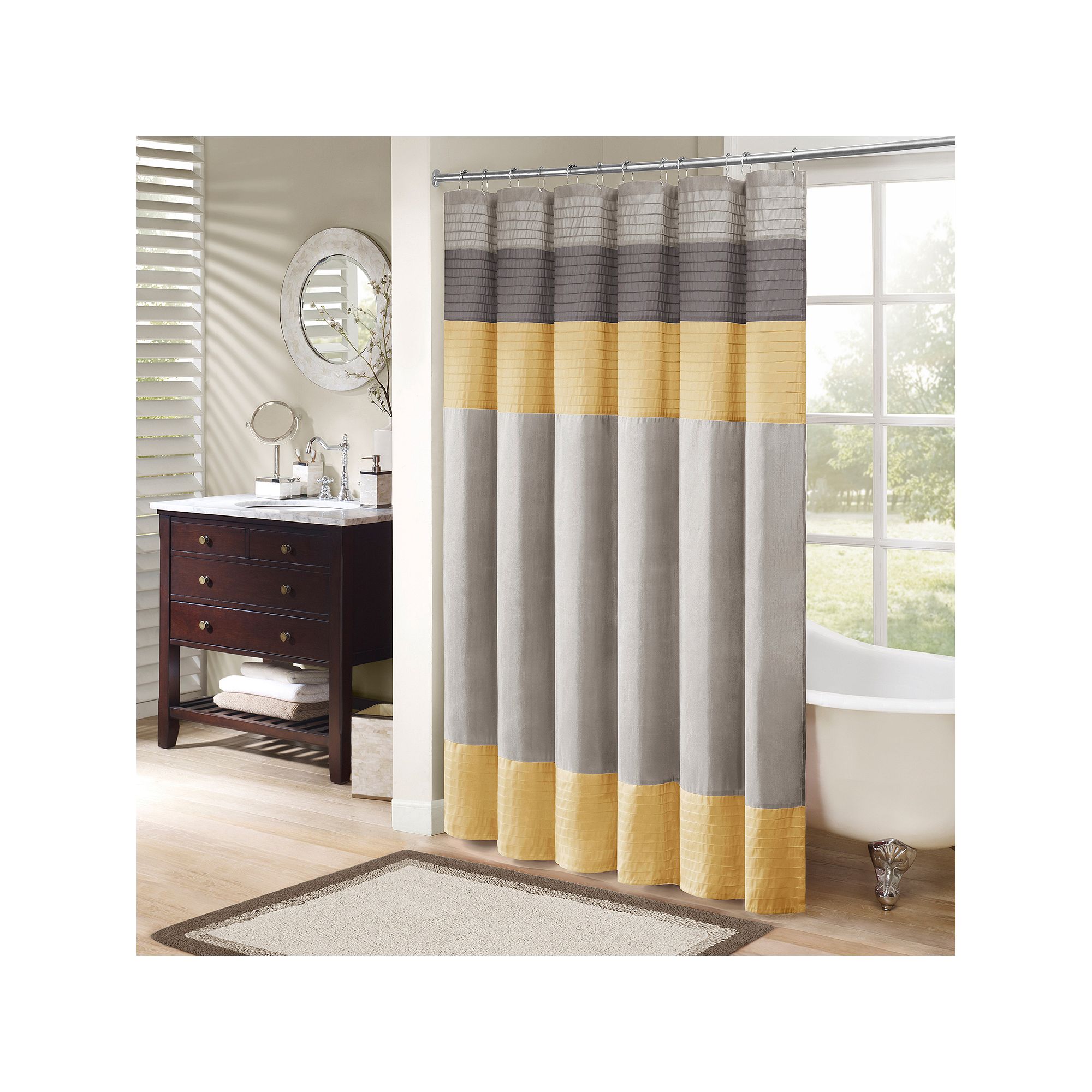 Madison Park Eastridge Faux Silk Shower Curtain, Size: 72X72, Yellow