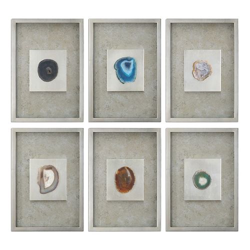 Uttermost Agate Stone Shadow Box Framed Wall Art 6piece Set