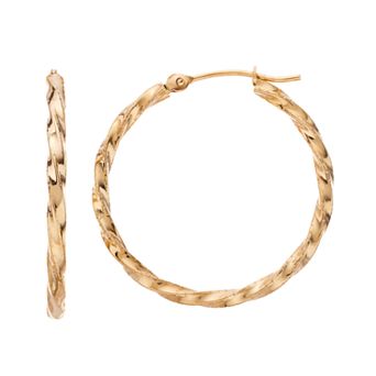 14k Gold Twist Hoop Earrings