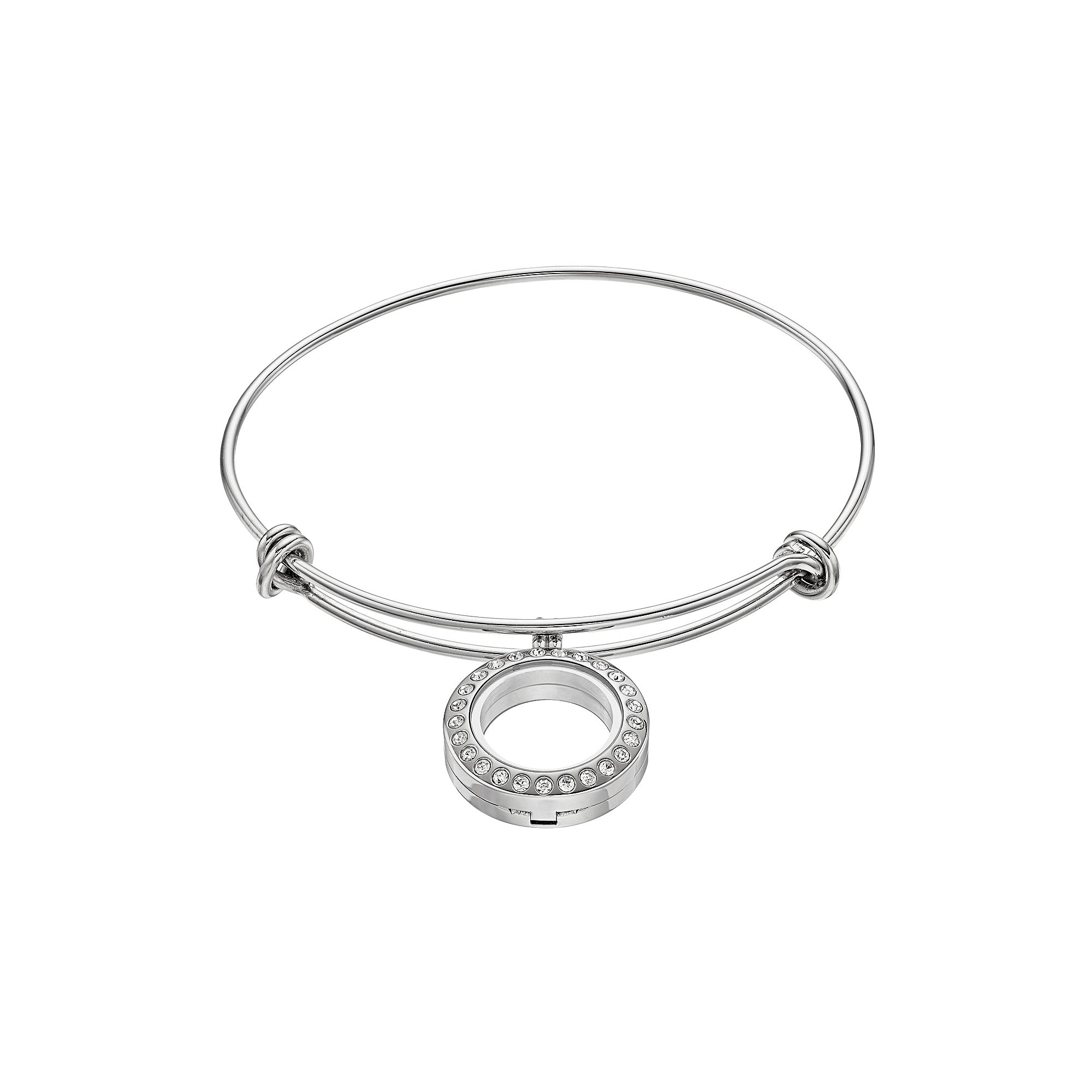 Blue La Rue .8-in. Stainless Steel Crystal Round Charm Locket & Bangle Brac