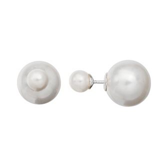 Simulated Pearl Sterling Silver Front-Back Stud Earrings