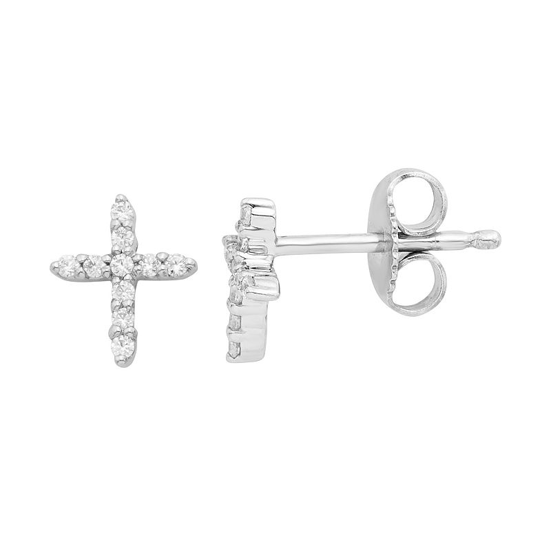 14k White Gold 1/8 Carat T.W. Diamond Cross Stud Earrings, Womens