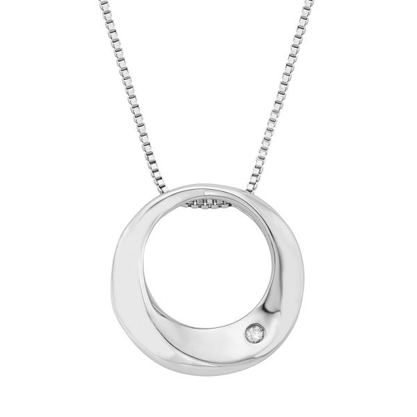 Handmade Sterling Silver Circle Necklace  Round Silver Necklace  Diamond Cut Chain Included
