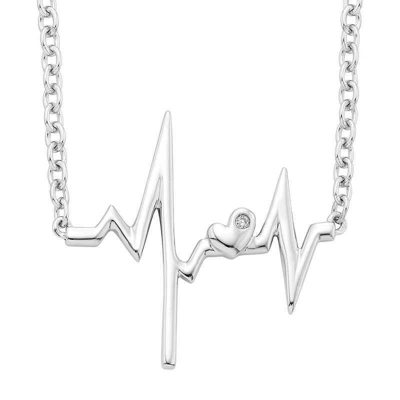 Sterling Silver Diamond Accent Heartbeat Necklace, Womens, Size: 16, Gr