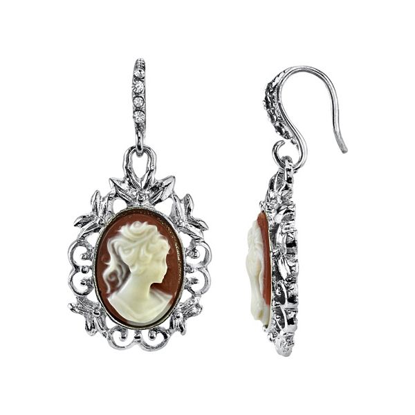 Downton Abbey Filigree Cameo Drop Earrings 