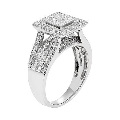 14k White Gold IGL Certified 1 1/2 Carat T.W. Diamond Halo Engagement Ring