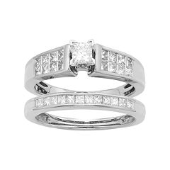 14k Gold IGL Certified 1 Carat T.W. Diamond Engagement Ring Set by