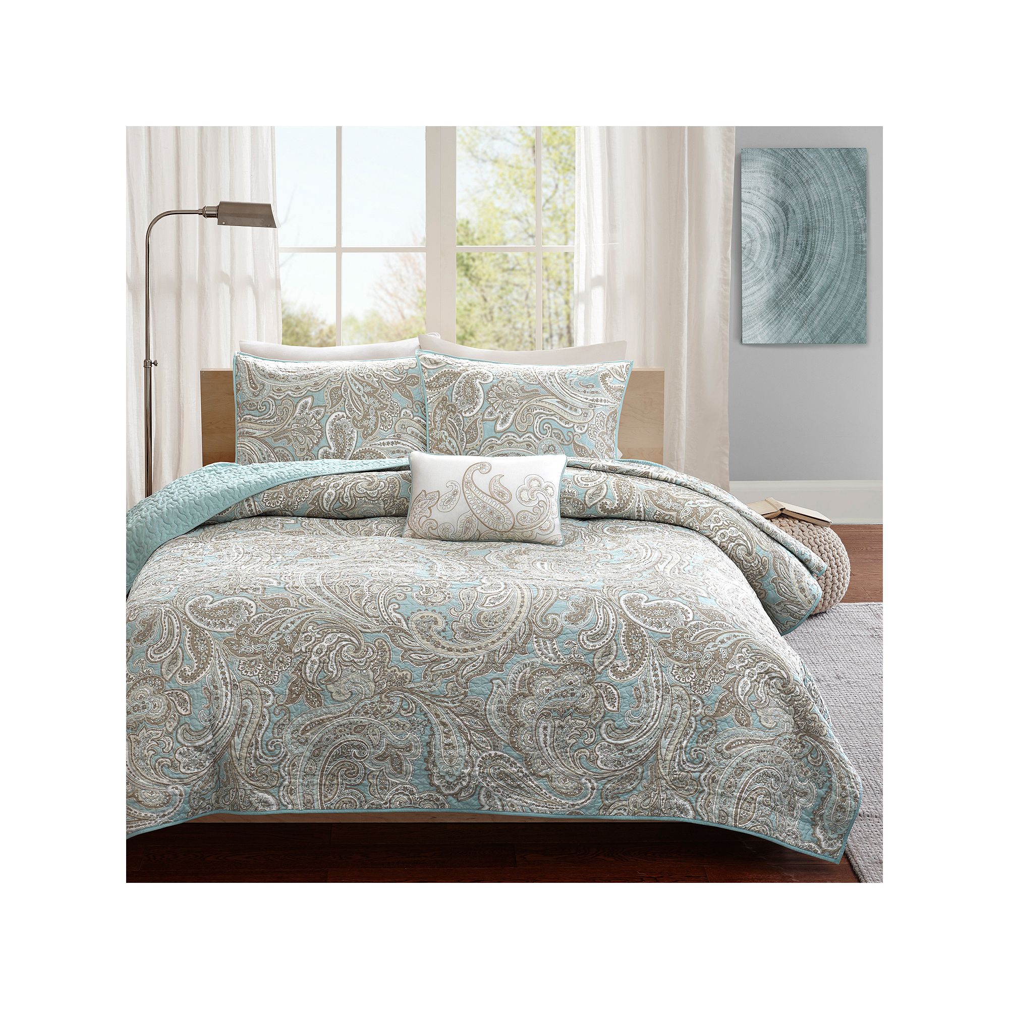 Madison Park Dermot 4-Piece Cotton Quilt Set with Shams and Throw Pillow, B
