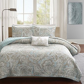 Madison Park Dermot 4 pc Cotton Quilt Set with Shams and Throw Pillow
